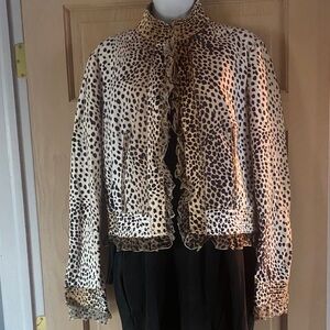 Roberto Cavalli Cream and Brown Leopard Ruffle Jacket